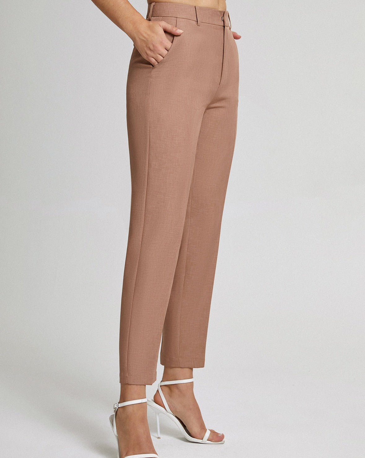 High Waisted Cropped Skinny Straight Leg Trousers