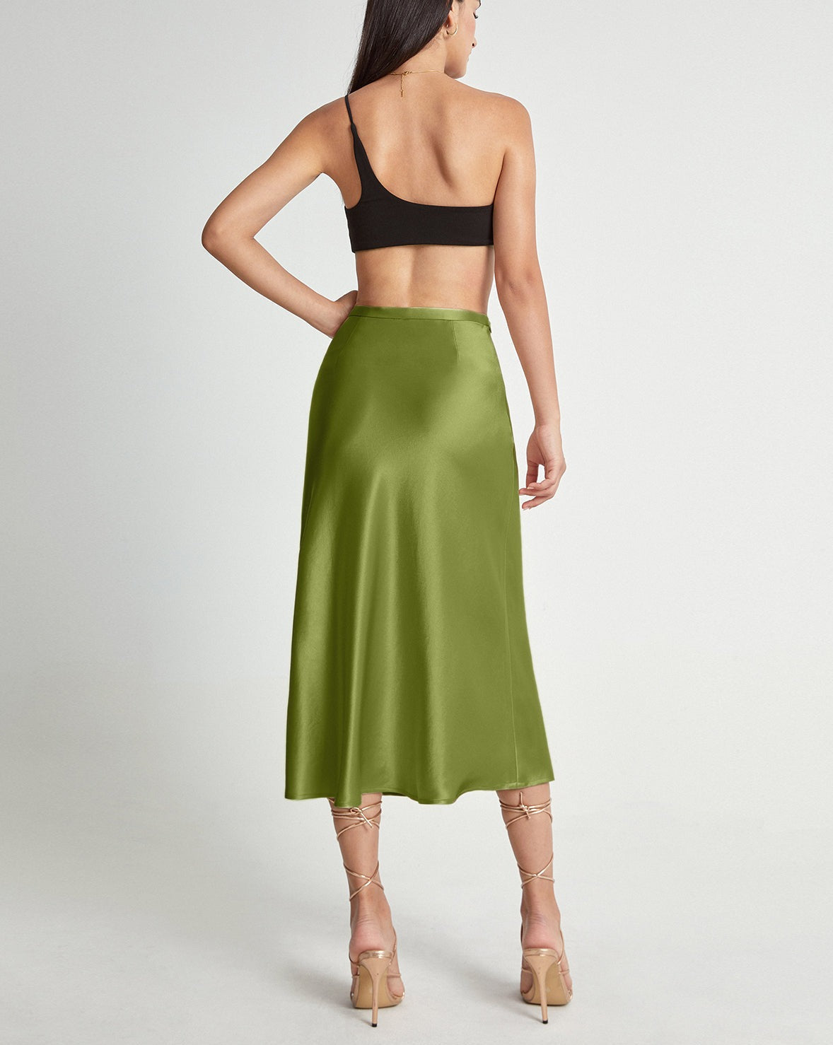 High Waisted Satin Flowy Midi Skirt