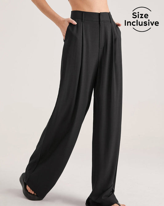 Oversized High Waisted Pleat Front Trousers Black