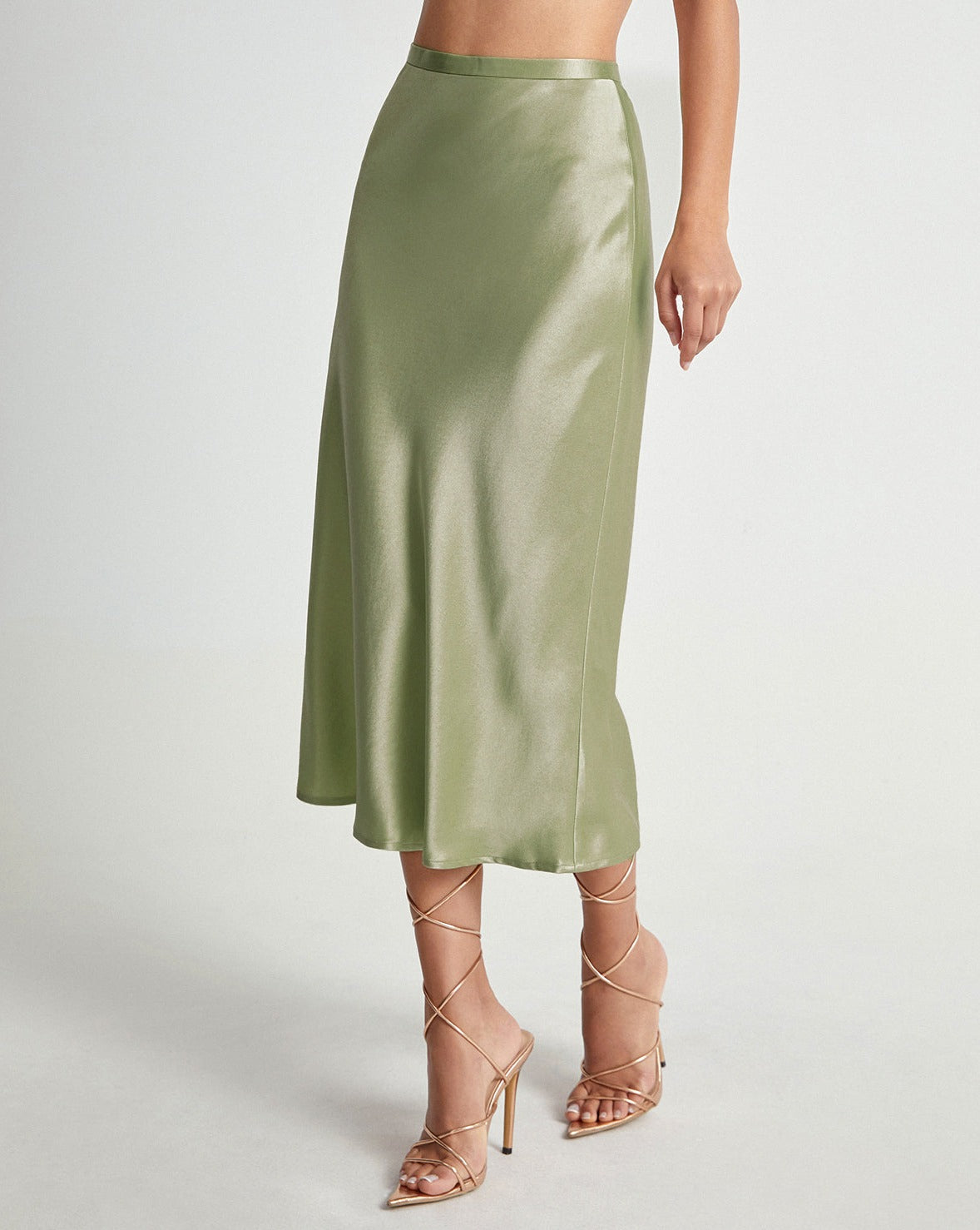 High Waisted Satin Flowy Midi Skirt