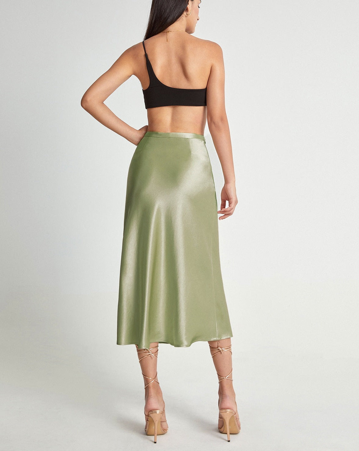 High Waisted Satin Flowy Midi Skirt