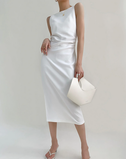 Silent Sea Boat Neck Midi Dress White