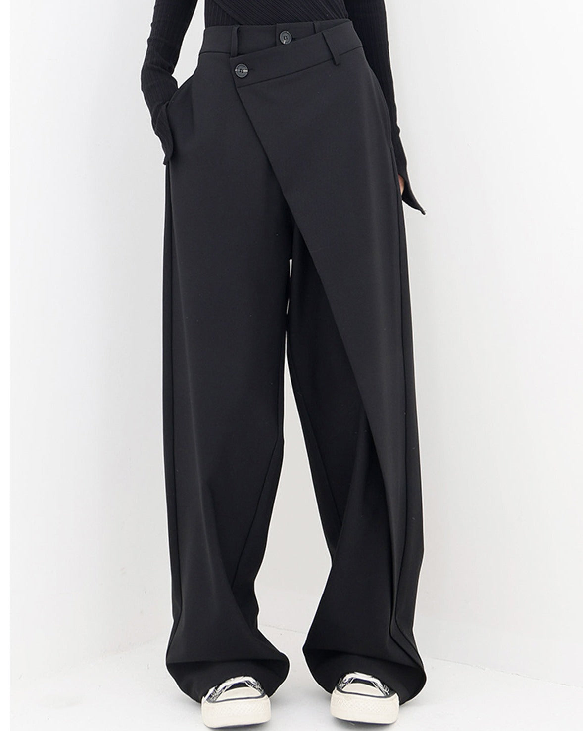 Asymmetrical Layer Button Wide Leg Dress Pants