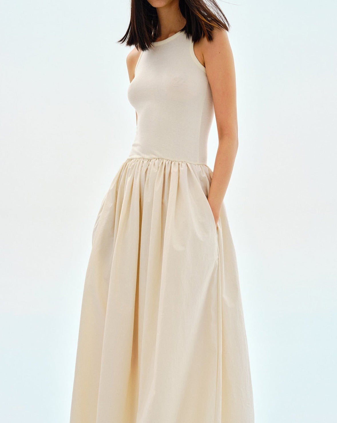 Leisure Crew Neck Long Dress Beige