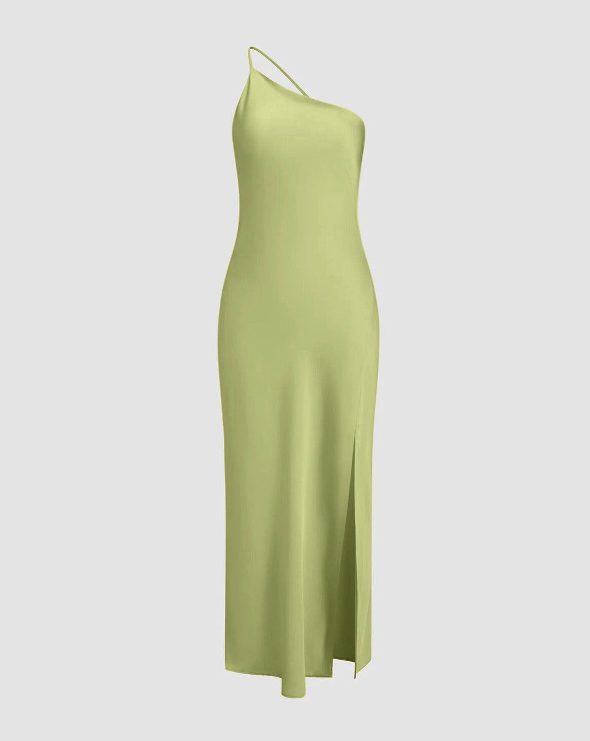 Moonlight Open Back Satin Slit Long Dress Green