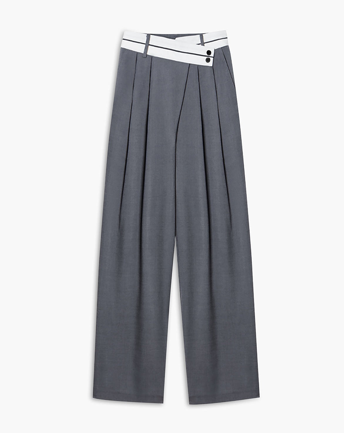 Asymmetrical Contrast Waistband Wide Leg Dress Pants Grey