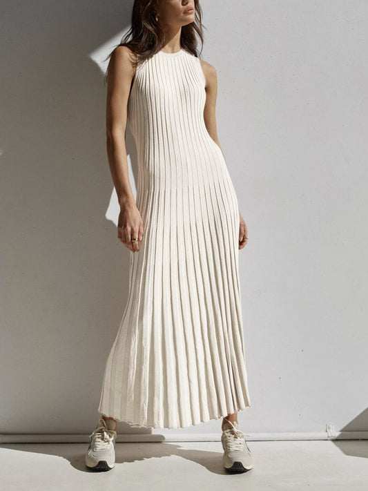 Camille Knit Pleat Maxi Dress White