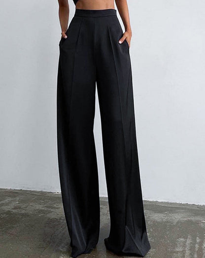 Oversized Satin Wide Leg Dress Pants Black