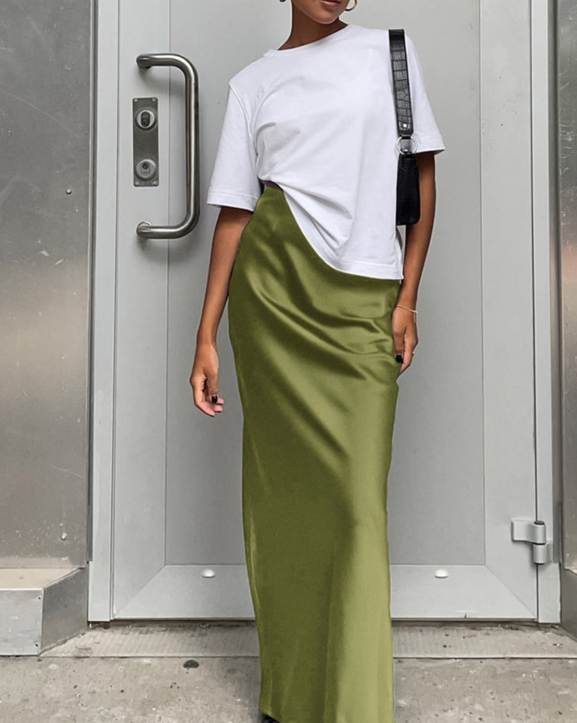 Utility Satin Maxi Skirt Green