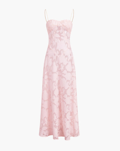 Rosalia Floral Mesh Long Dress Pink