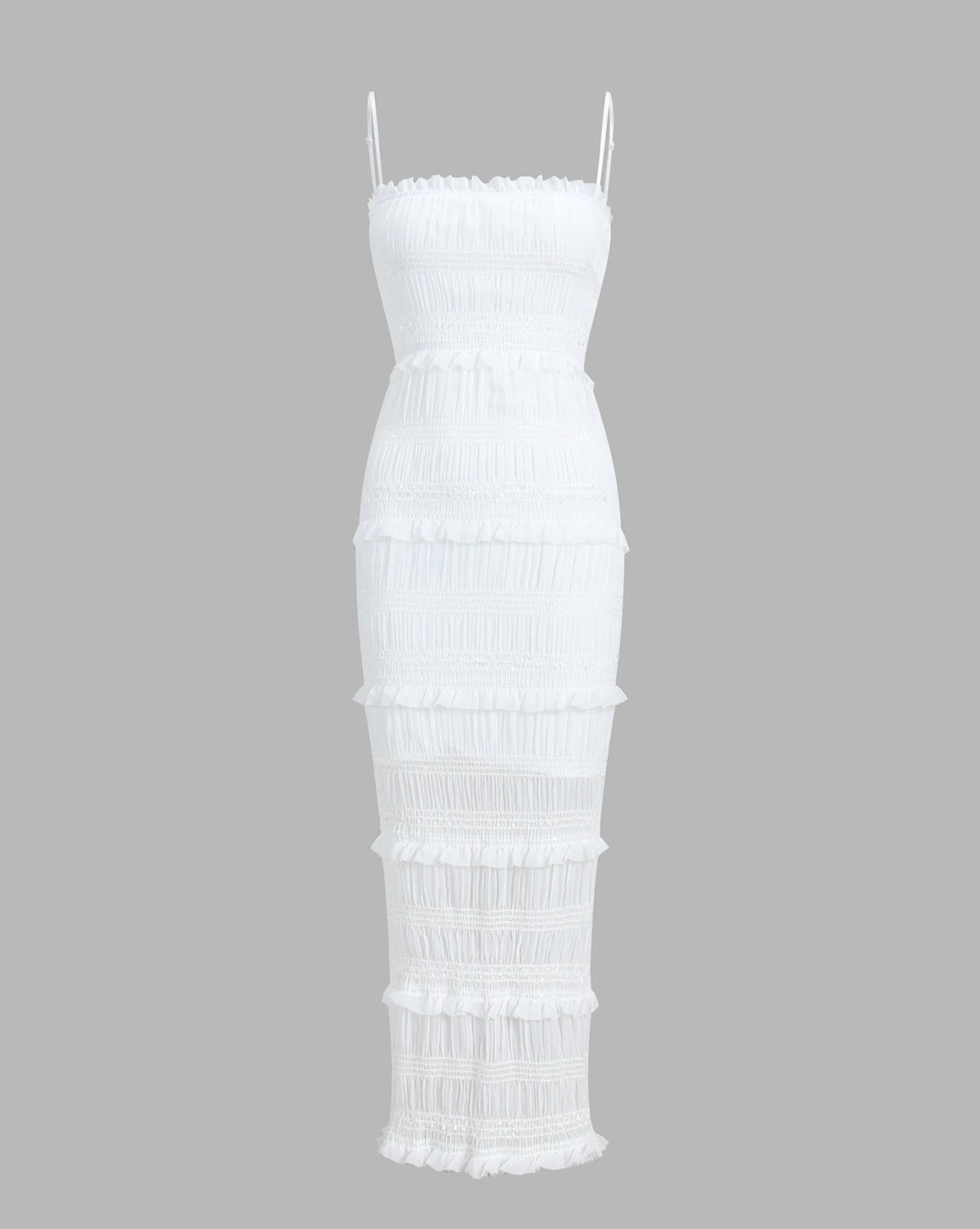 Aegean Ruffle Zippered Bodycon Dress White