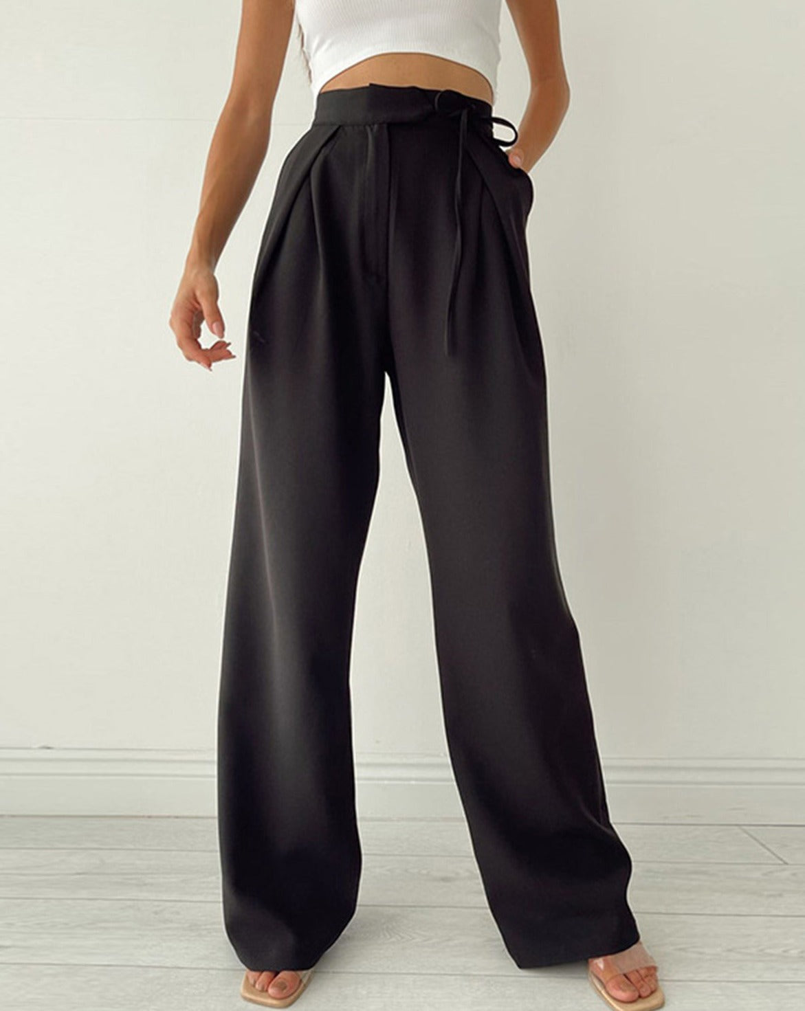 Palazzo Tied Wide Leg Dress Pants Black