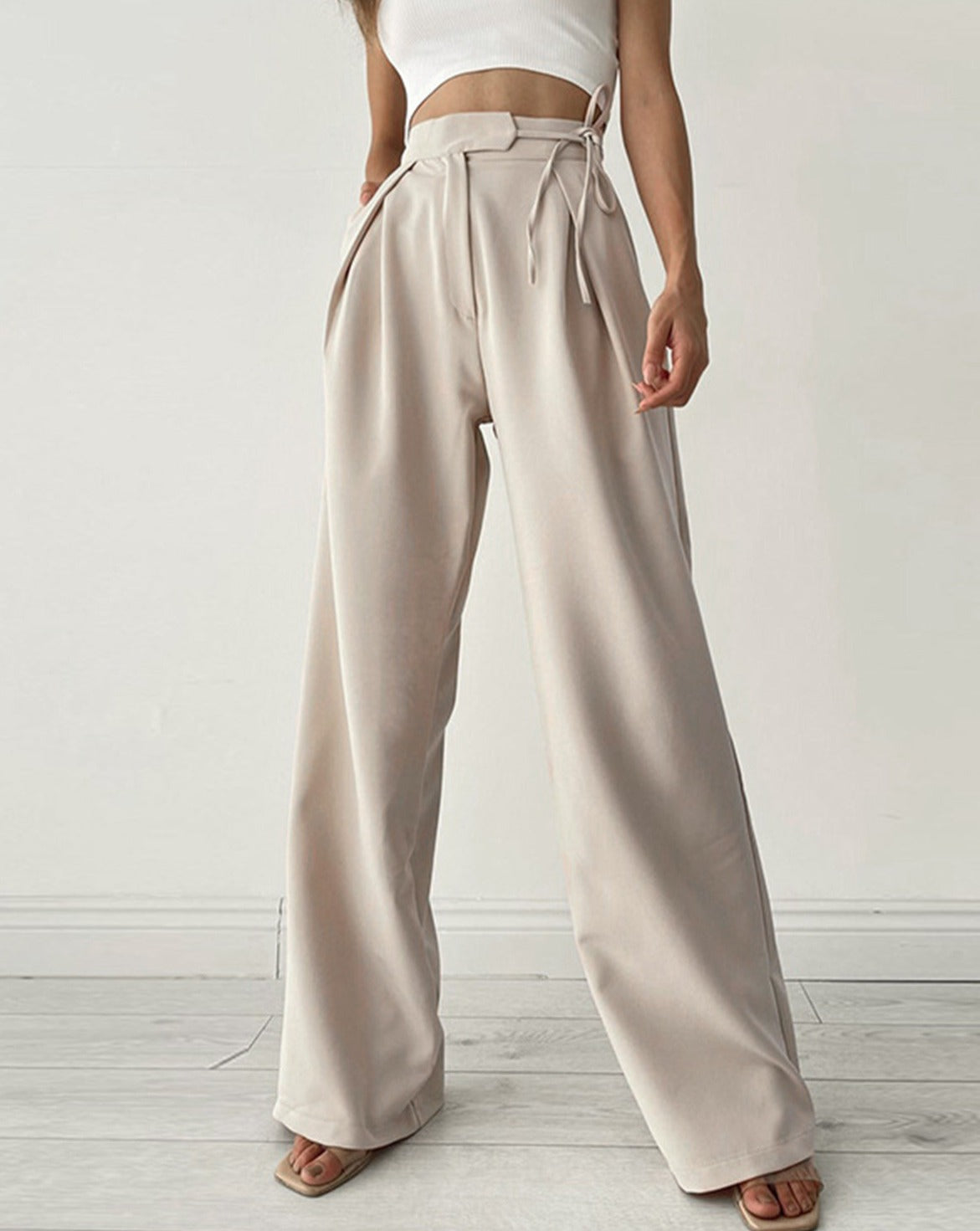 Palazzo Tied Wide Leg Dress Pants Apricot