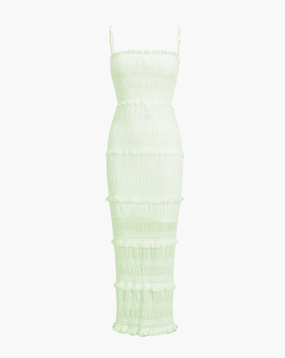 Aegean Ruffle Zippered Bodycon Dress LightGreen