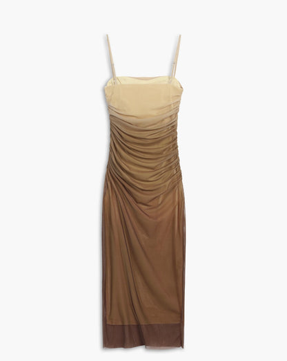 Cappuccino Ombre Mesh Zippered Long Dress