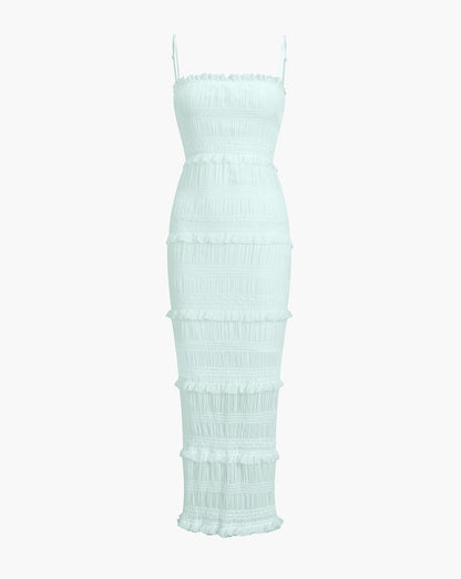 Aegean Ruffle Zippered Bodycon Dress LightBlue