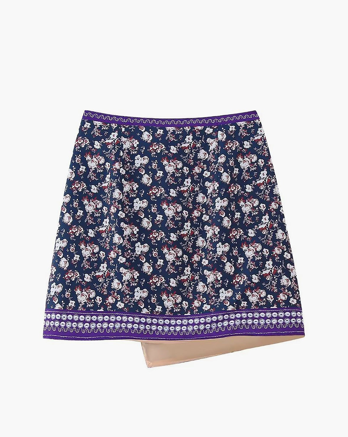 Embroidered Asymmetric Floral Mini Skirt