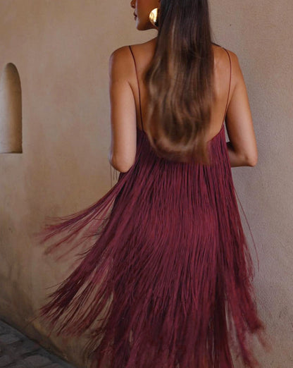 Florence Fringed Open Back Short Dress