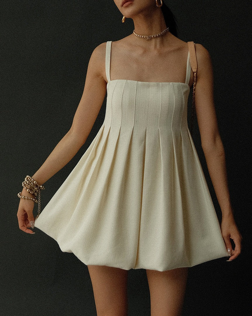 Sacred Dream Pleat Skater Short Dress Apricot