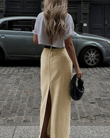 Parisian Slit Maxi Skirt Khaki