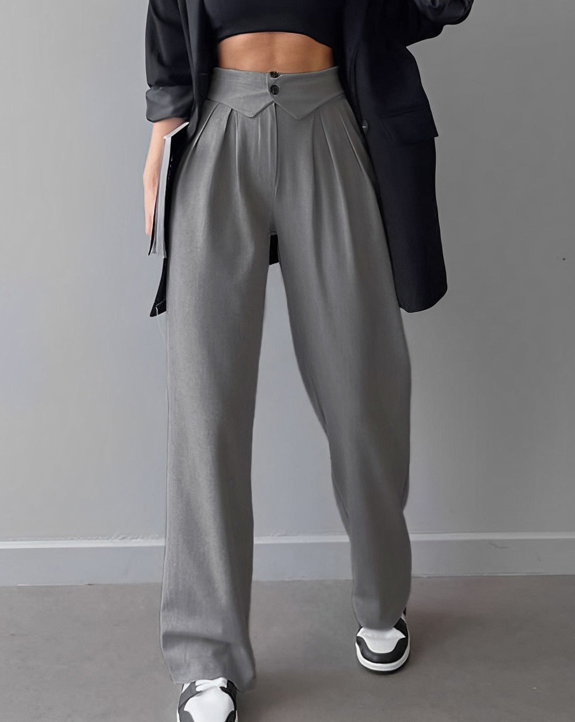 Street Fold Over Waistband Straight Leg Dress Pants