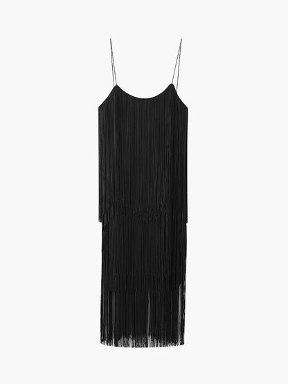 Florence Fringed Open Back Short Dress Black