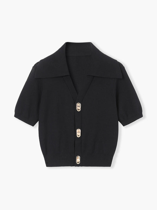 Effortless Collared Top Black