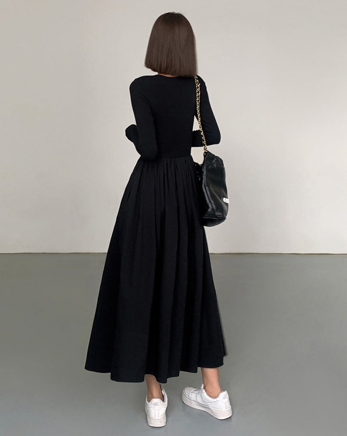 Leisure Pockets Long Sleeve Long Dress