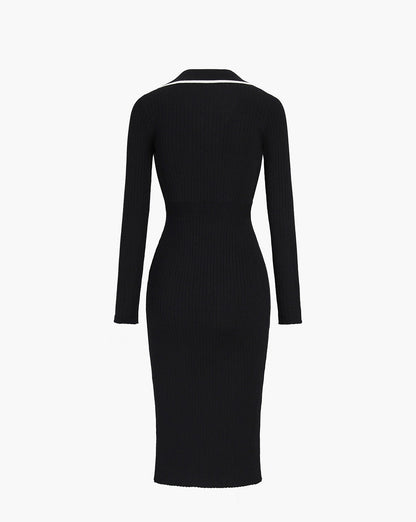 Contrast Trim Wrap Midi Knit Dress