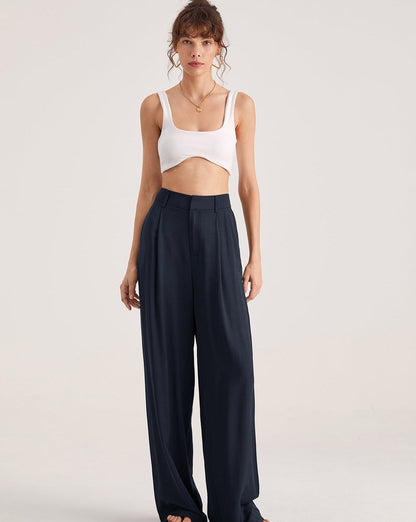 Oversized High Waisted Pleat Front Trousers