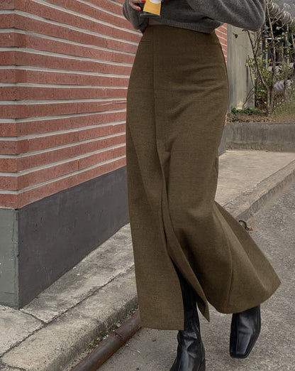 She's Effortless Slit Maxi Skirt Dark Brown