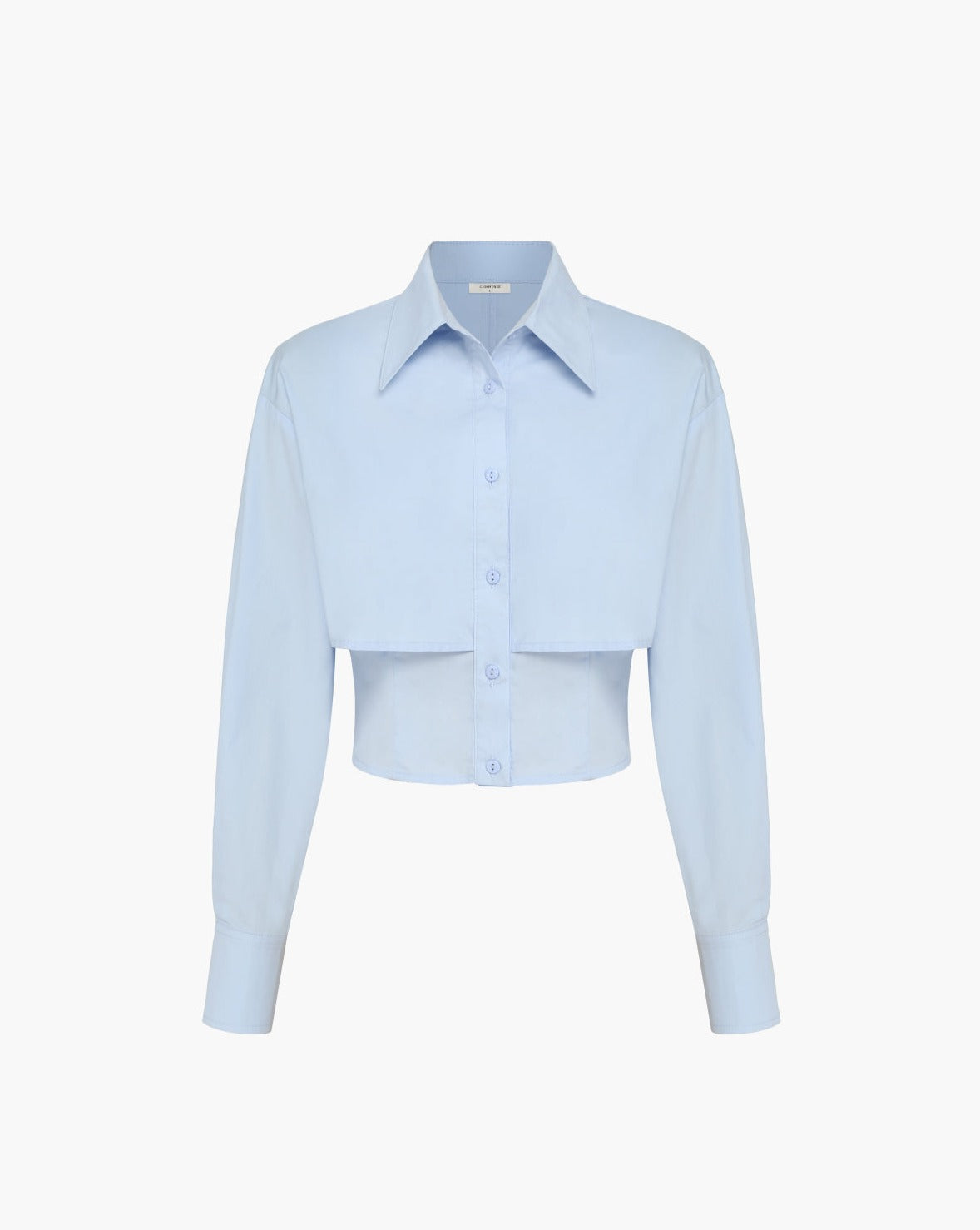 Baby Blue Open Collar Double Layer Crop Shirt Blue