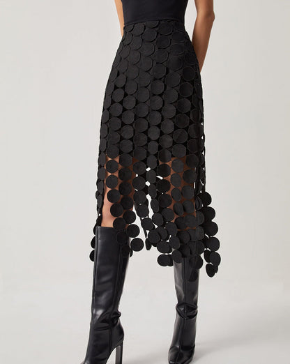 Laser Cut Multi Circle Double Layered Skirt Black