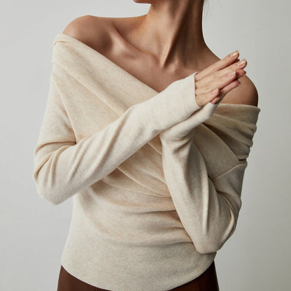 Off Shoulder Wrap Long Sleeve Knit Top