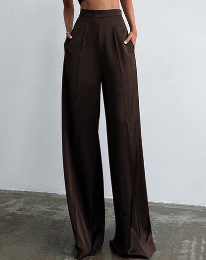 Oversized Satin Wide Leg Dress Pants Dark Brown