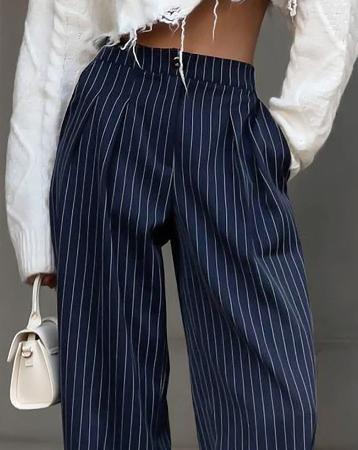 Pinstripe Pleated Wide Leg Dress Pants