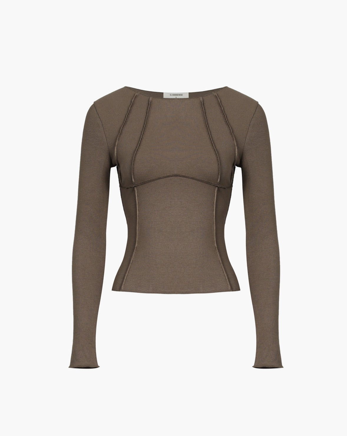 Basic Piping Long Sleeve Top Brown