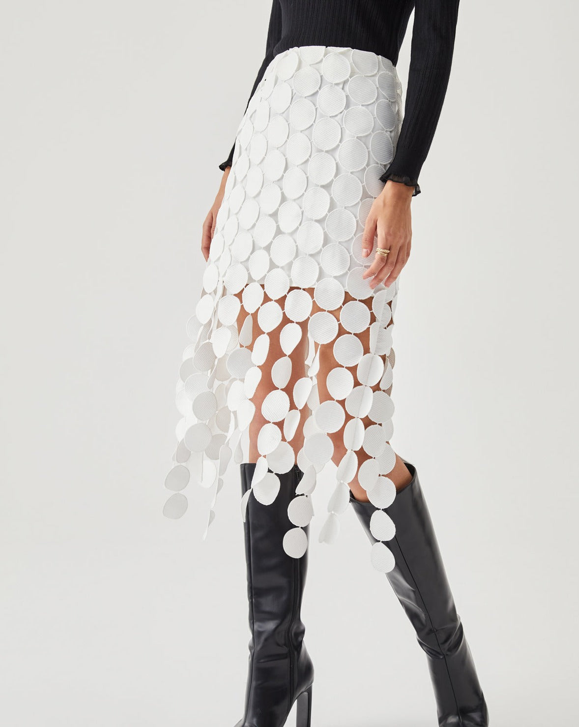 Laser Cut Multi Circle Double Layered Skirt White