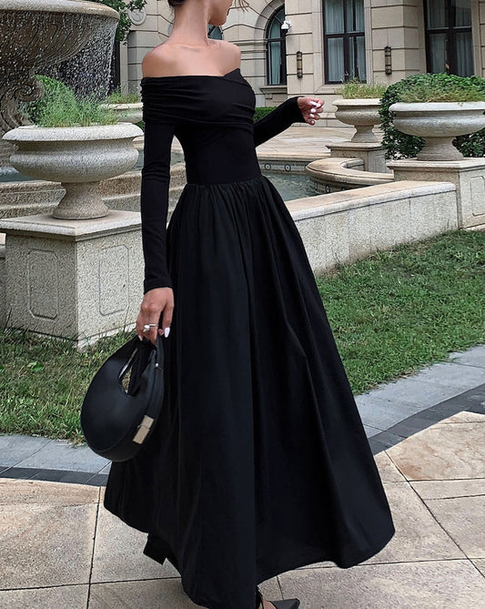 Off Shoulder Criss Cross Long Dress Black