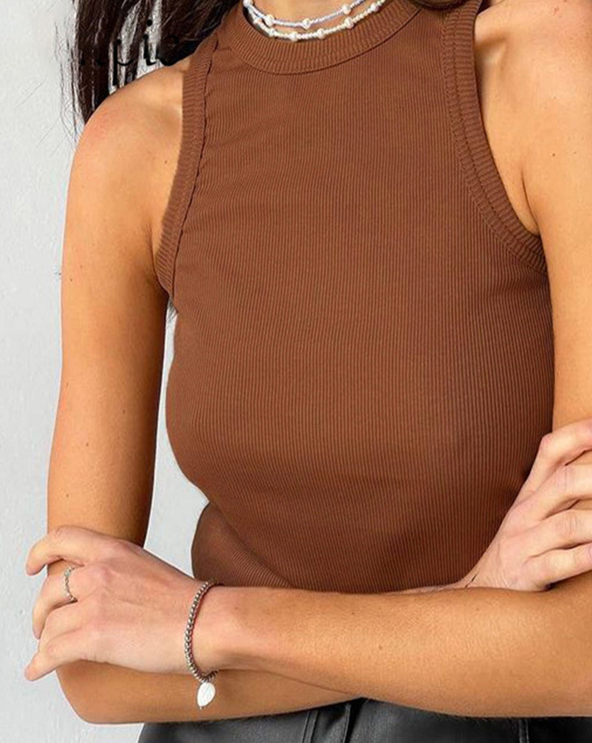 Ellis Crop Tank Top Brown