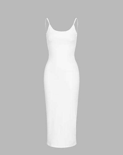 Classic Open Back Midi Dress White