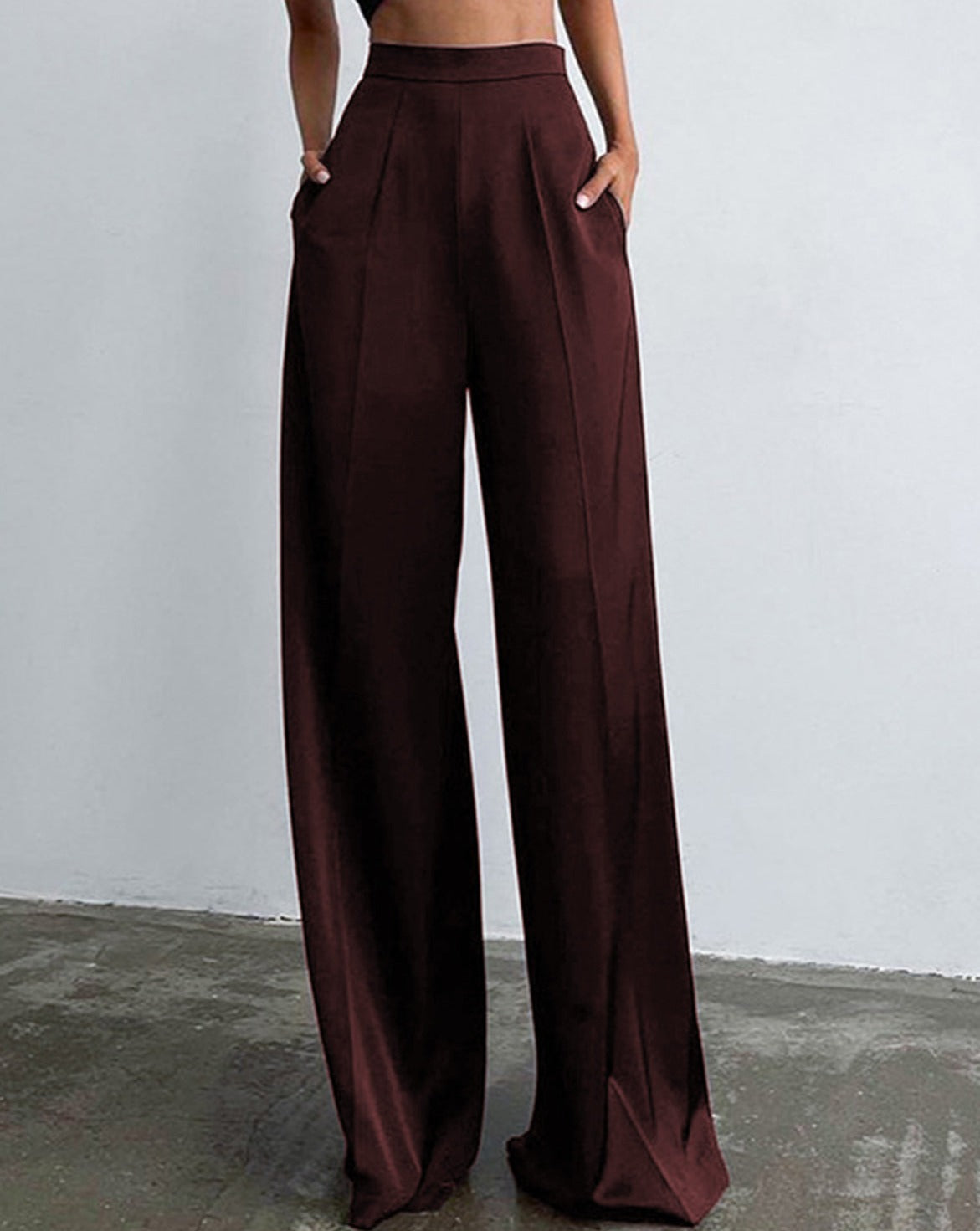 Oversized Satin Wide Leg Dress Pants Burgundy