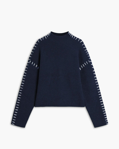 Shift The Focus Oversized Mock Neck Sweater Navy