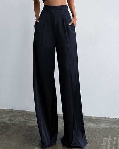 Oversized Satin Wide Leg Dress Pants Navy