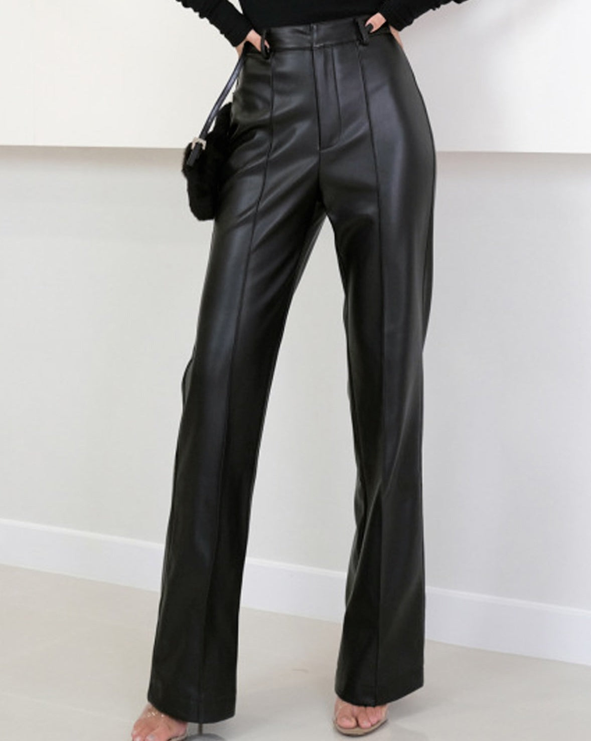 High Waist Faux Leather Pants Black