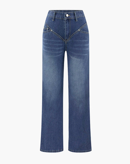 Vintage Wash Denim Straight Leg Jeans