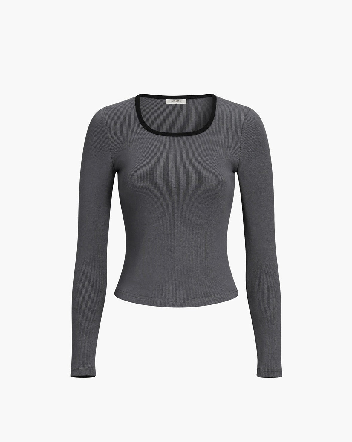 Sliver Lining Contrast Neckline Long Sleeve Top Grey