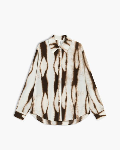 Tie Dye Oversized Button Down Shirt Brown