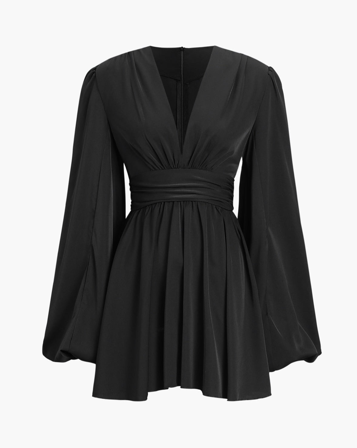 Chiffon Low Cut V-neck Pleated Zip Mini Dress