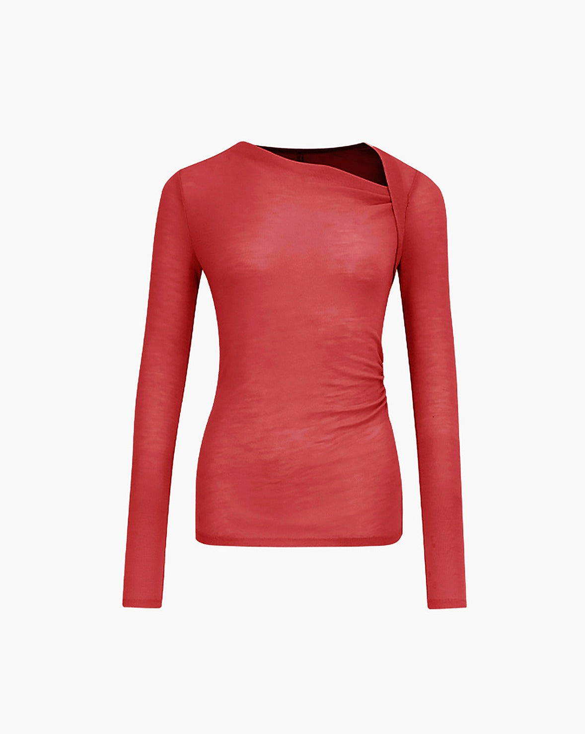 Ribbed Knit Long Sleeve Asymmetric Shirt Red